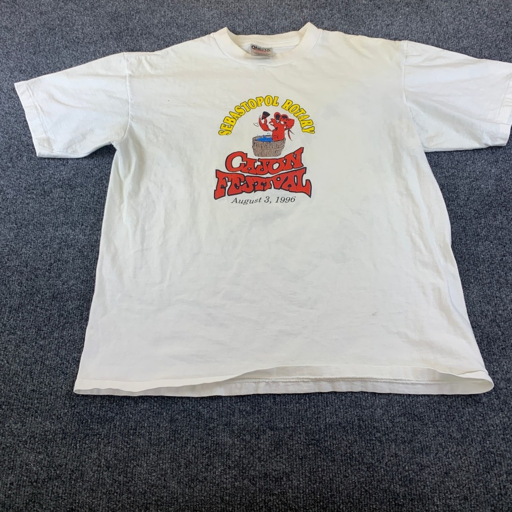 Vintage 1996 Sebastopol Rotary Cajun Festival T-Shirt Oneita Power-T Large White